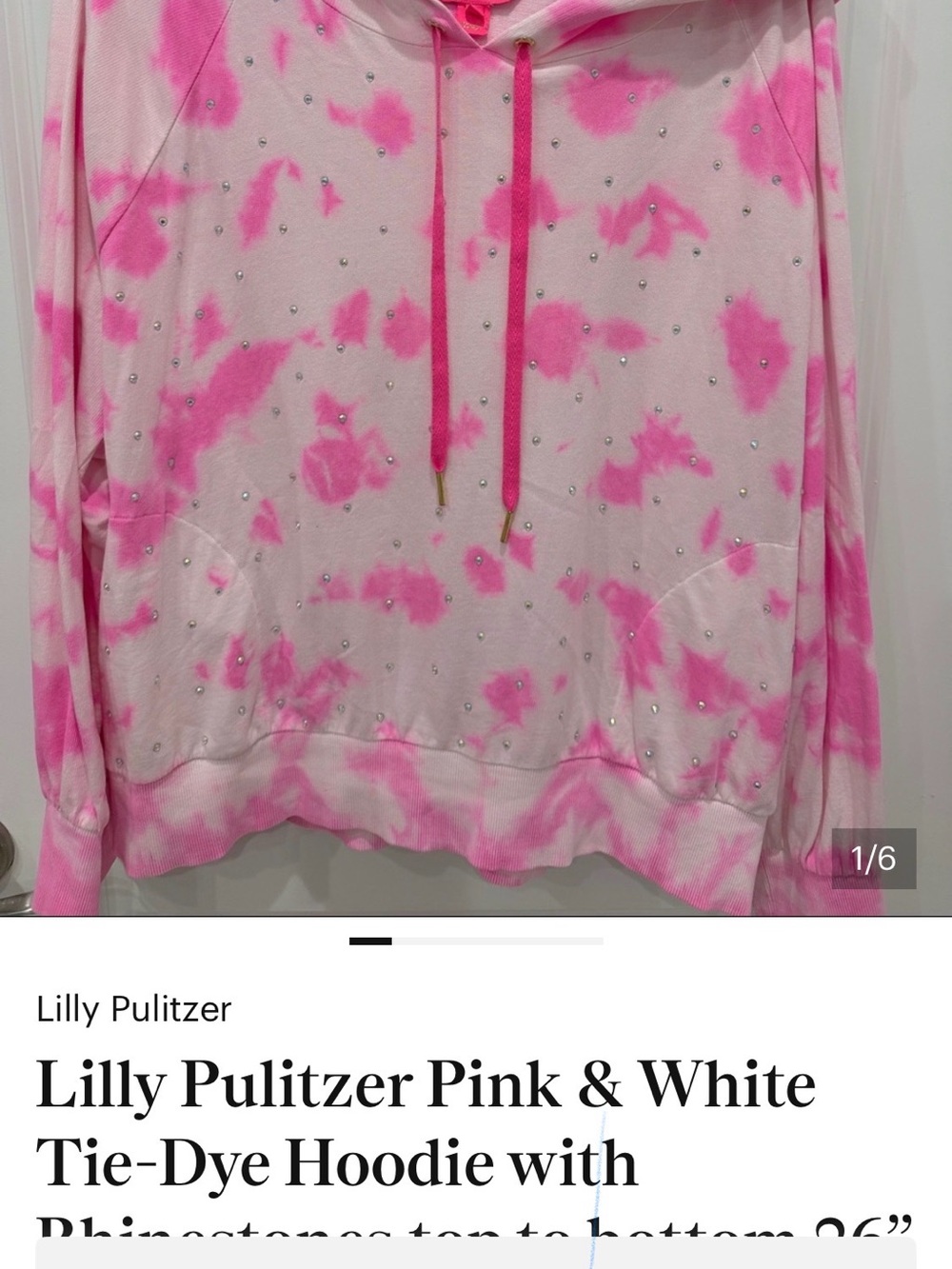 Lilly Pulitzer Pink & White Tie-Dye Hoodie with Rhinestone Detail
